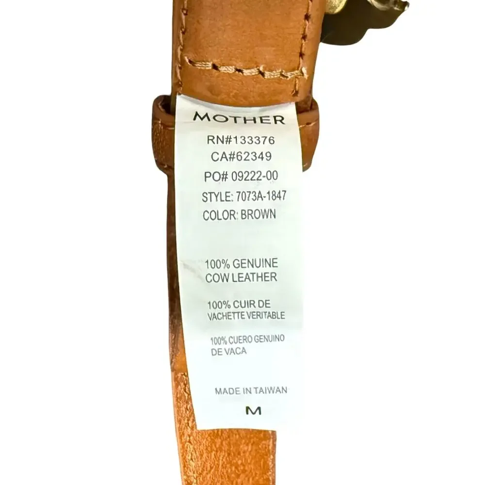 Mother Denim Charm School Brown Owl Star Moon Boho Leather Belt size M NEW Tags